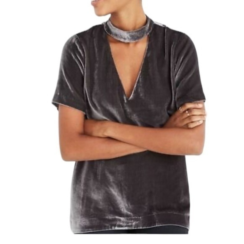 Madewell silk blend velvet Choquer blouse in ash gray